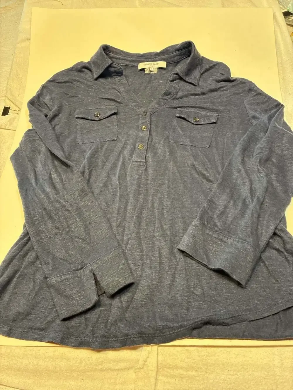 Gerard Darel Paris Long Sleeve Henley Button-Front Shirt with Dual Chest Pockets